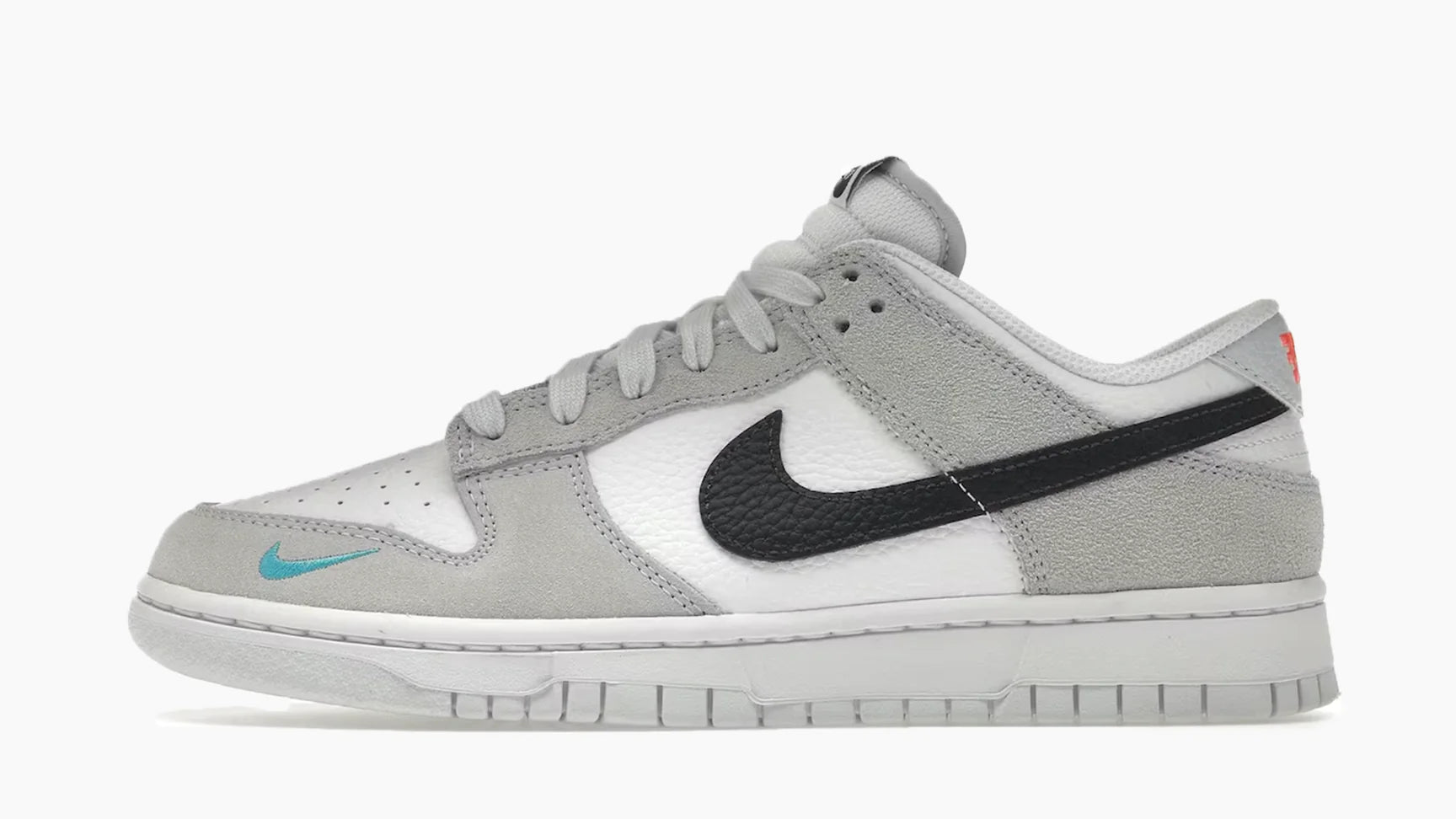 Nike Dunk Low White Grey "Navy Aqua Mini Swoosh"